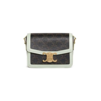 CELINE SMALL TEEN TRIOMPHE BAG IN TRIOMPHE CANVAS AND CALFSKIN 188882COZ.30PA (18.5*14*6cm)